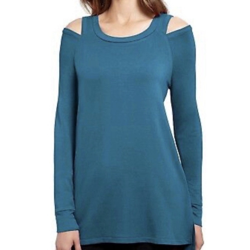 Y2K Fairy Coquette Kenneth Cole Reaction Sz M teal cold shoulder long sleeve top